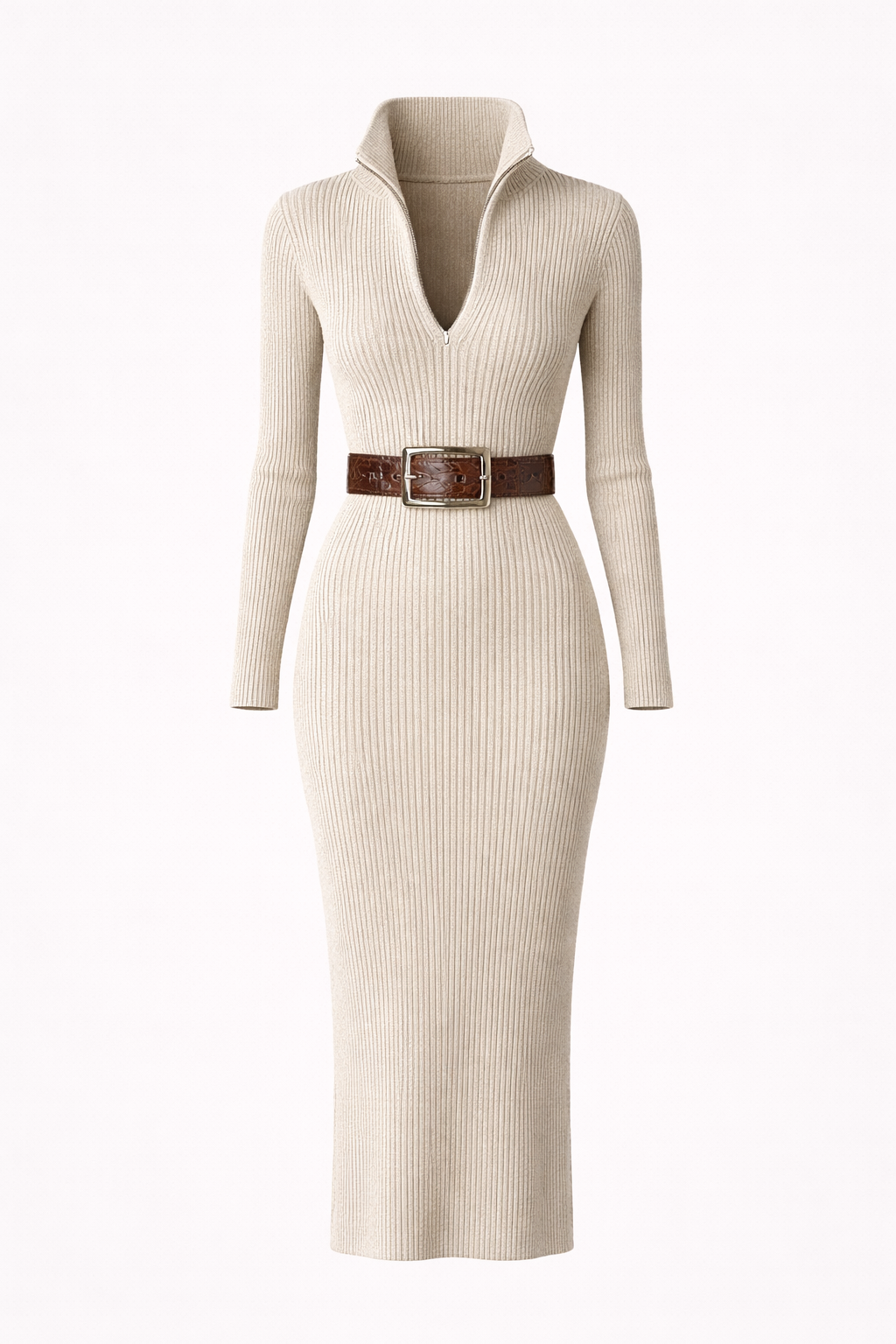 Margaux Women's Wool Blend Turtleneck Midi Sweater Dress | Fitted Bodycon Knit Dress for Women