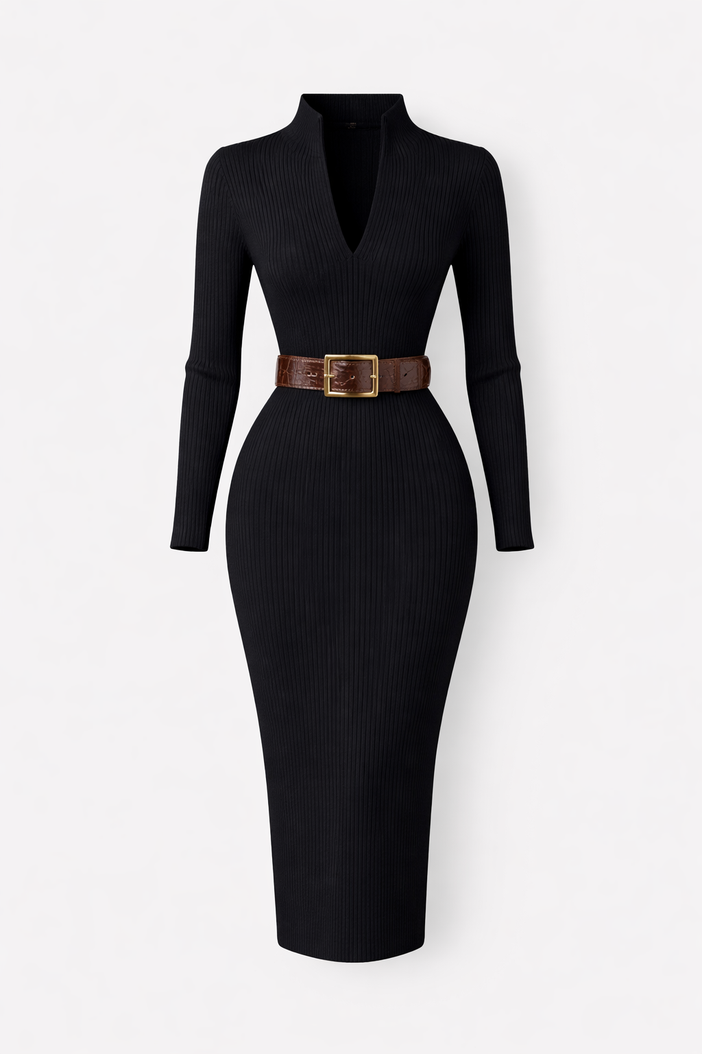 Margaux Women's Wool Blend Turtleneck Midi Sweater Dress | Fitted Bodycon Knit Dress for Women
