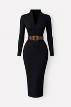 Margaux Women's Wool Blend Turtleneck Midi Sweater Dress | Fitted Bodycon Knit Dress for Women