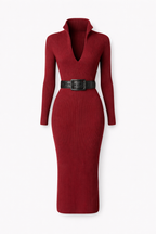 Margaux Women's Wool Blend Turtleneck Midi Sweater Dress | Fitted Bodycon Knit Dress for Women