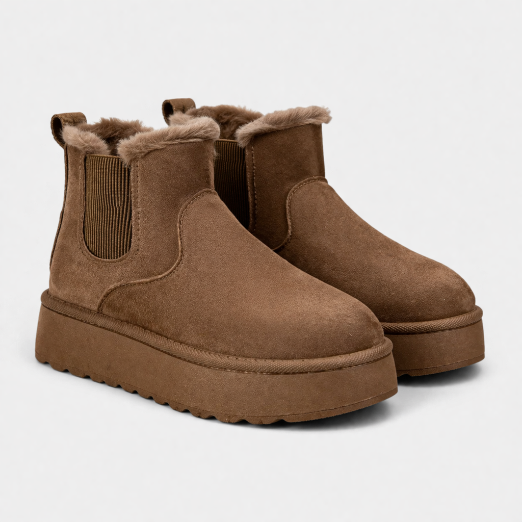 Lyanna Women's Platform Plush Ankle Boots | Cosy Fluffy Flat Booties for Women