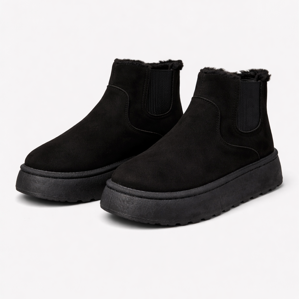 Lyanna Women's Platform Plush Ankle Boots | Cosy Fluffy Flat Booties for Women