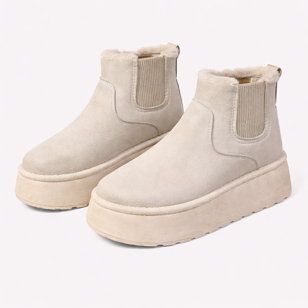 Lyanna Women's Platform Plush Ankle Boots | Cosy Fluffy Flat Booties for Women