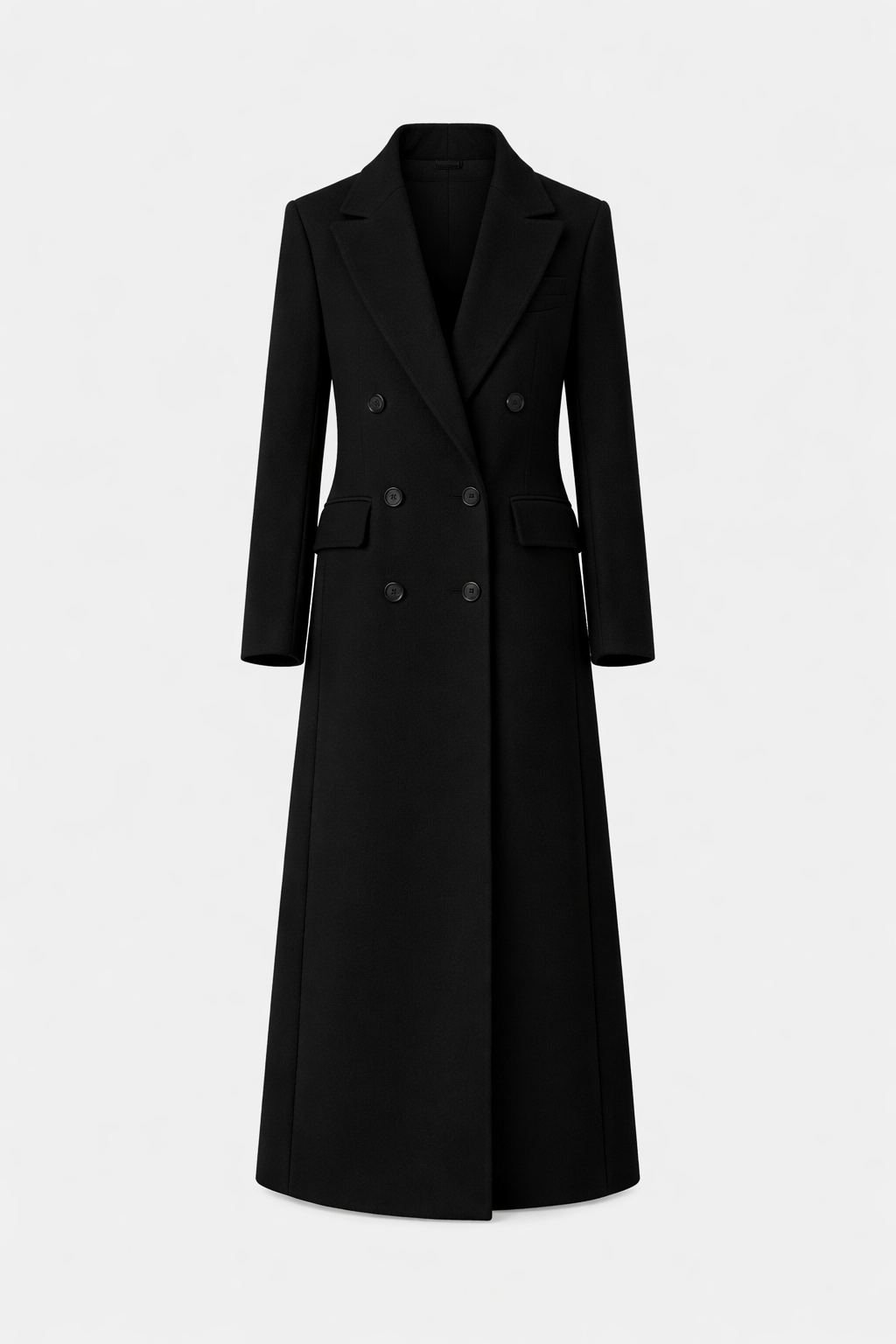 Aveline Women's Black Wool Maxi Coat | Elegant Tailored Longline Winter Coat for Women
