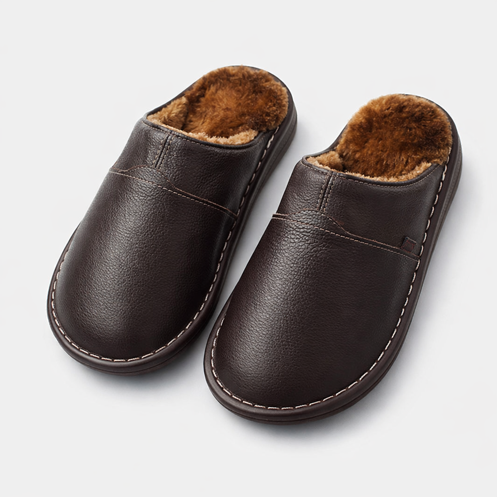 Men's Waterproof Leather Slippers | Indoor & Outdoor Slip-On House Shoes for Men
