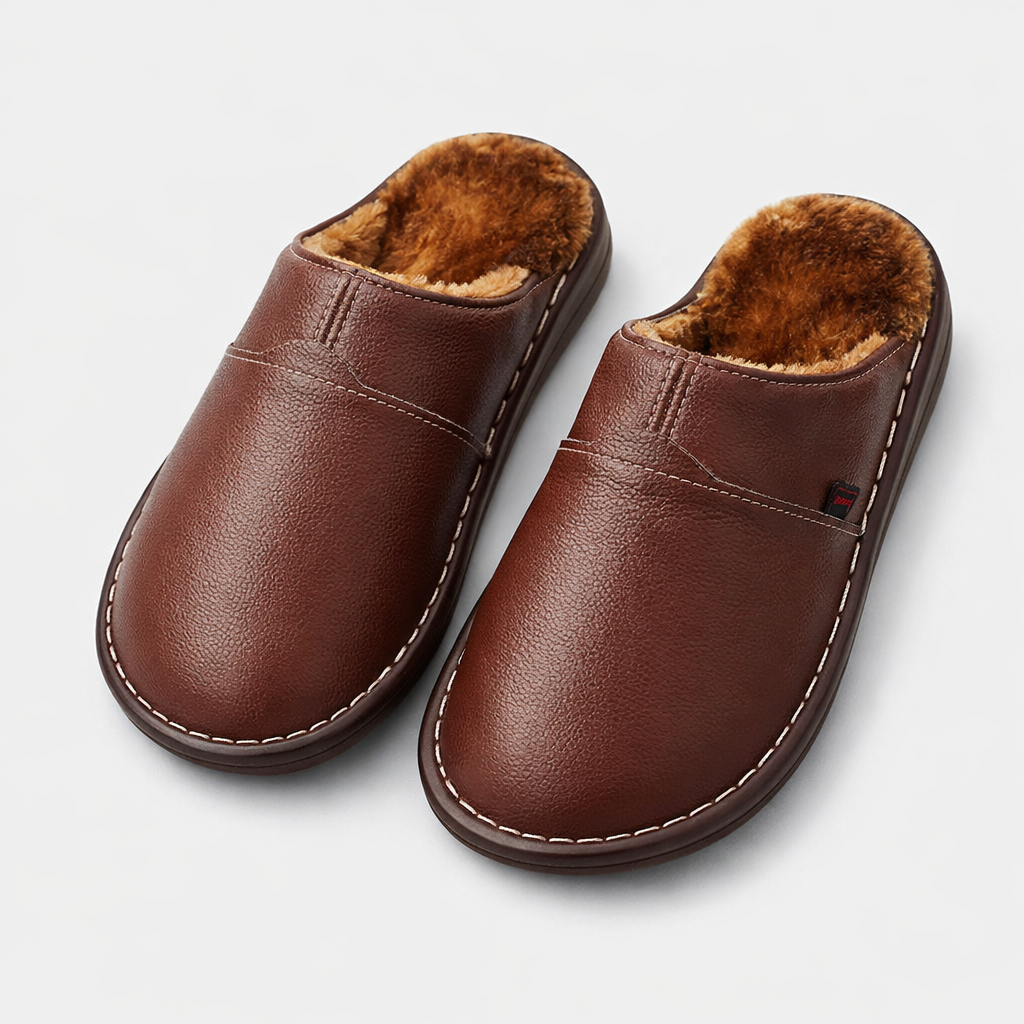 Men's Waterproof Leather Slippers | Indoor & Outdoor Slip-On House Shoes for Men