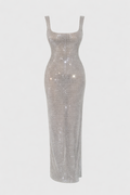 Isabeu Women's Rhinestone Mesh Maxi Dress | Embellished Going Out Party Dress | Evening & Occasion