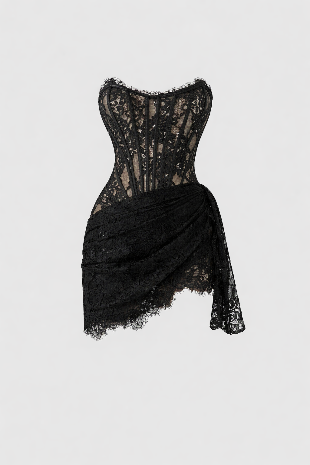 Saskia Women's Lace Corset Mini Dress | Strapless Draped Going Out Party Dress | Evening & Occasion