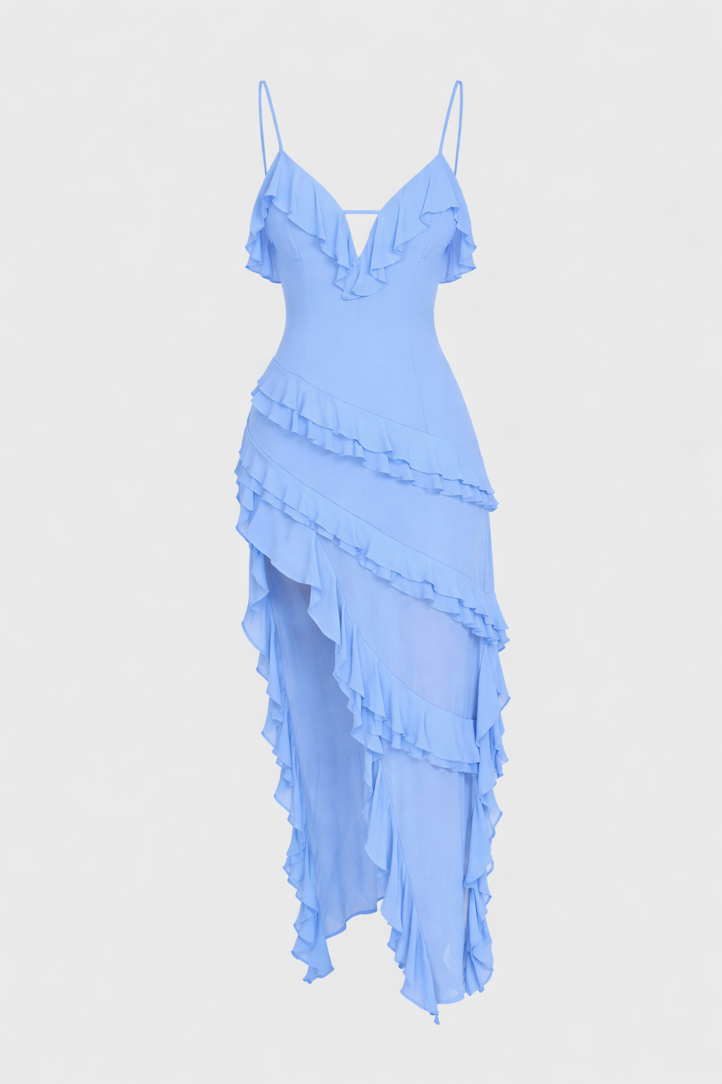 Aiah Women's Chiffon Ruffle Tiered Midi Dress | Asymmetric Going Out Dress | Evening & Casual