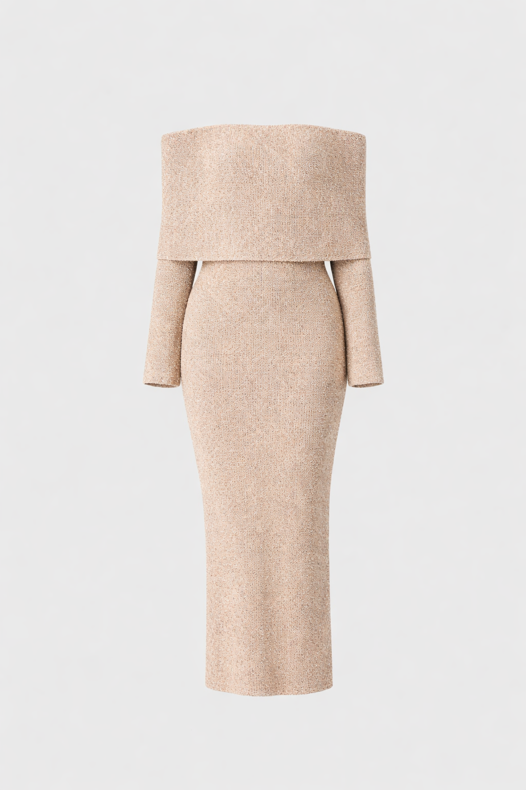 Selah Women's Bouclé Knit Off Shoulder Maxi Dress | Long Sleeve Bodycon | Evening & Smart Casual
