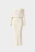 Selah Women's Bouclé Knit Off Shoulder Maxi Dress | Long Sleeve Bodycon | Evening & Smart Casual
