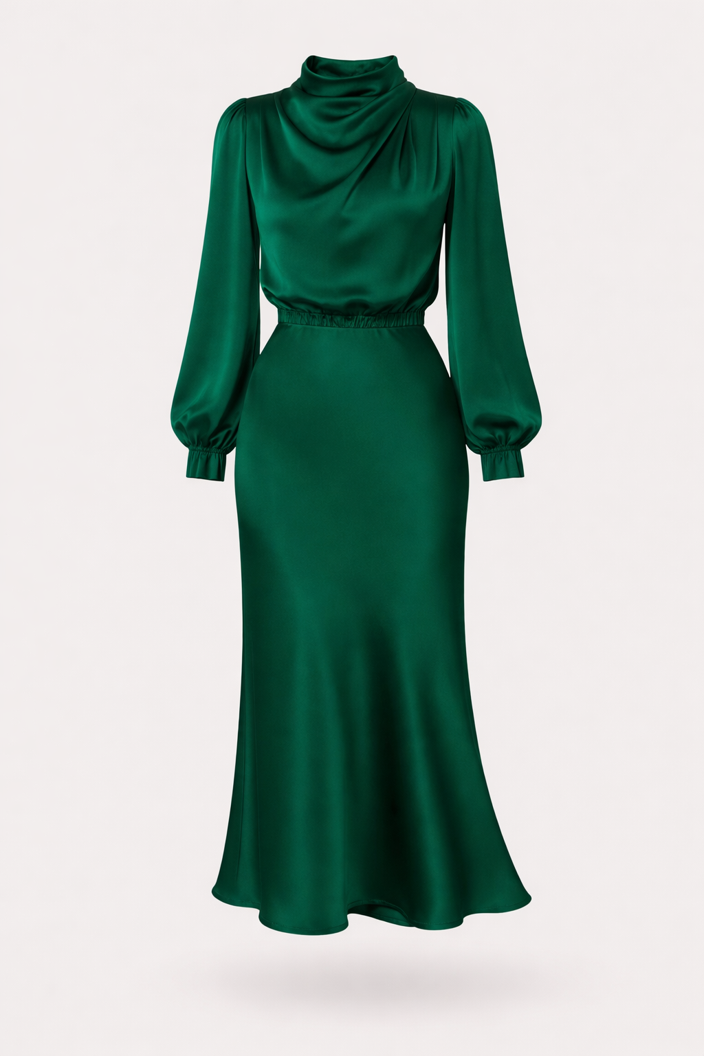 Ellana Women's Satin High Neck Midi Dress | Puff Sleeve Elegant Occasion Dress | Evening & Smart Casual