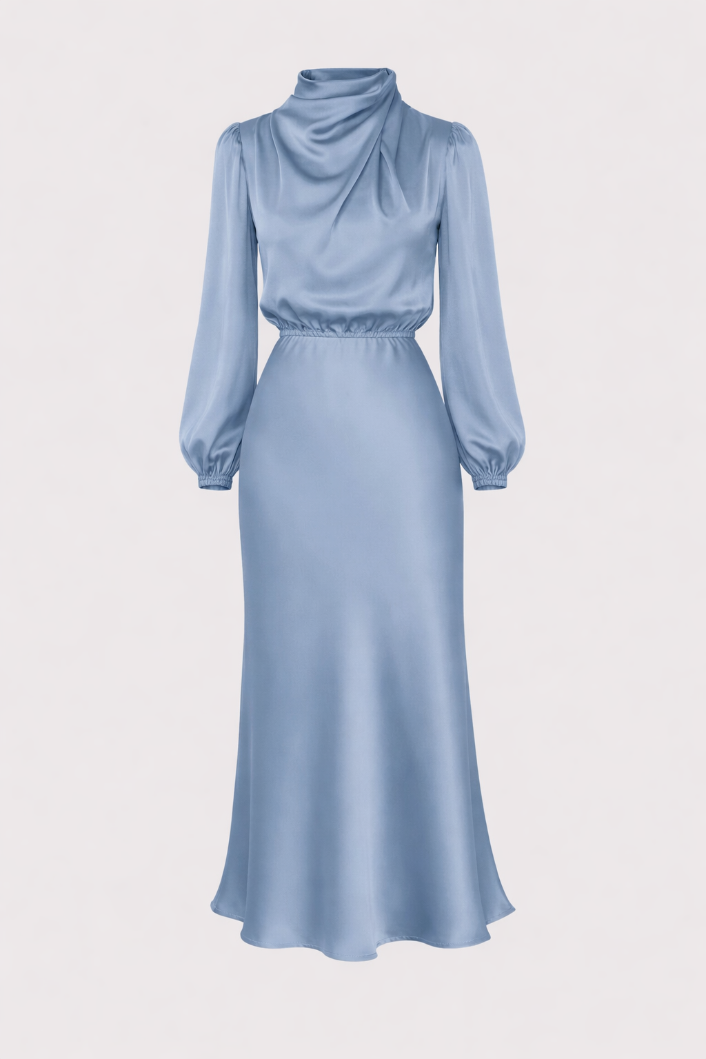 Ellana Women's Satin High Neck Midi Dress | Puff Sleeve Elegant Occasion Dress | Evening & Smart Casual