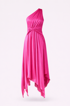 Audrine Women's Satin One Shoulder Midi Dress | Draped Twist Asymmetric | Evening & Smart Casual