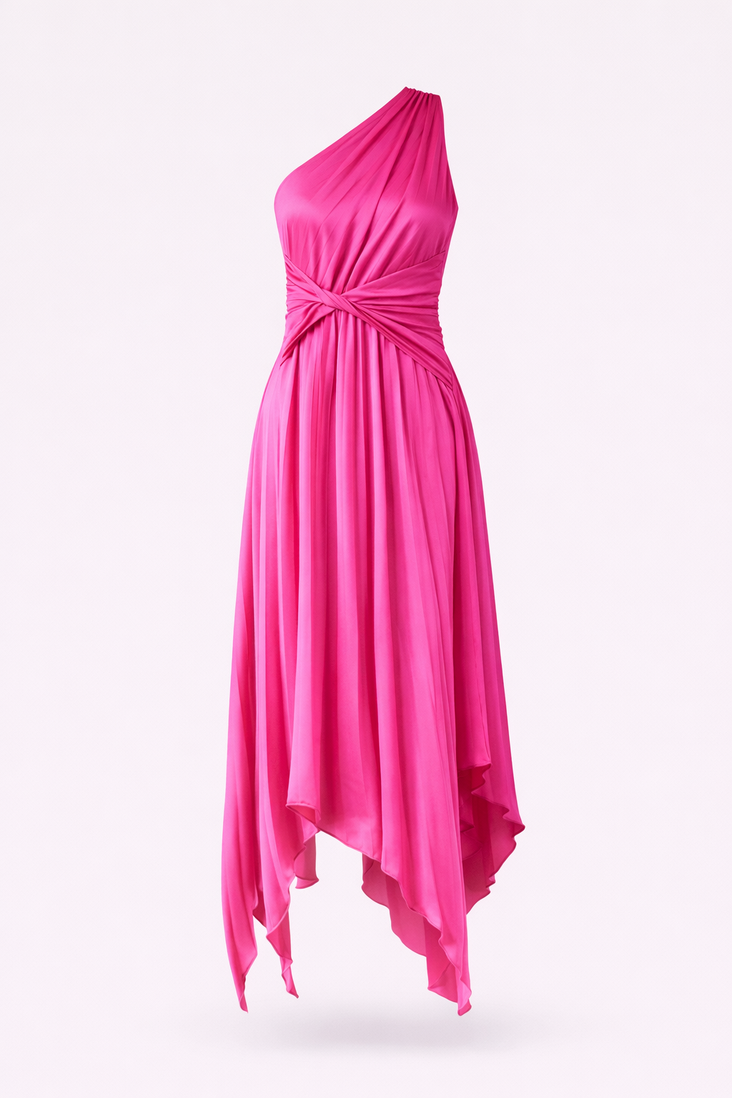 Audrine Women's Satin One Shoulder Midi Dress | Draped Twist Asymmetric | Evening & Smart Casual
