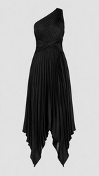 Audrine Women's Satin One Shoulder Midi Dress | Draped Twist Asymmetric | Evening & Smart Casual