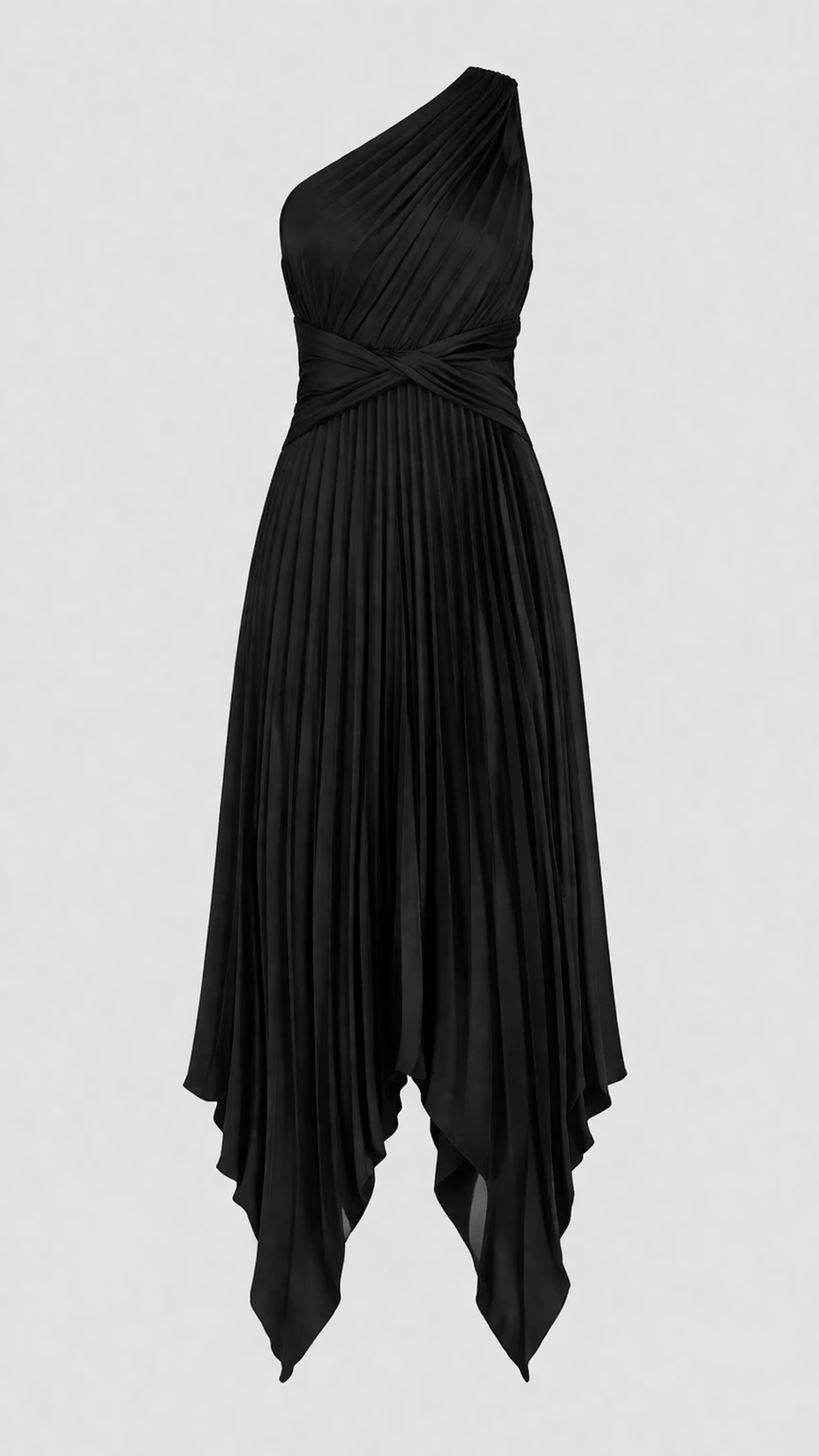 Audrine Women's Satin One Shoulder Midi Dress | Draped Twist Asymmetric | Evening & Smart Casual