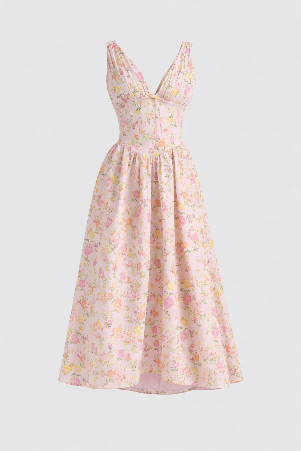 Alyanna Women's Cotton Midi Dress | V Neck Gathered Full Skirt Summer Dress | Wedding Guest & Casual
