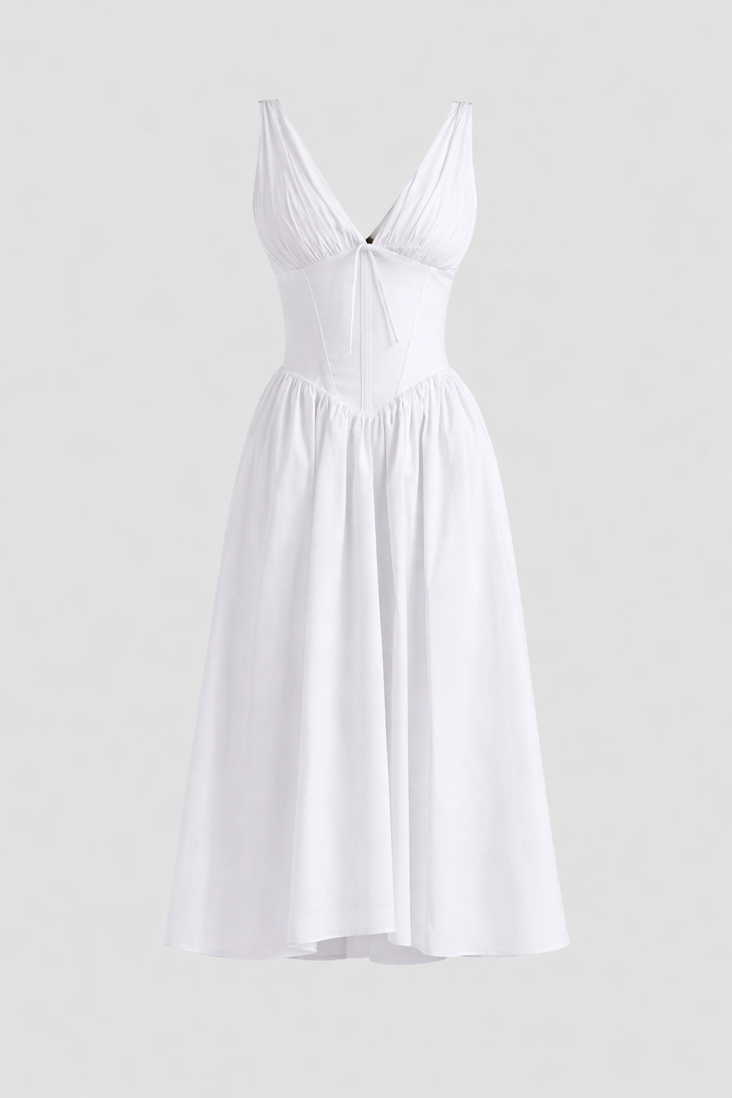 Alyanna Women's Cotton Midi Dress | V Neck Gathered Full Skirt Summer Dress | Wedding Guest & Casual