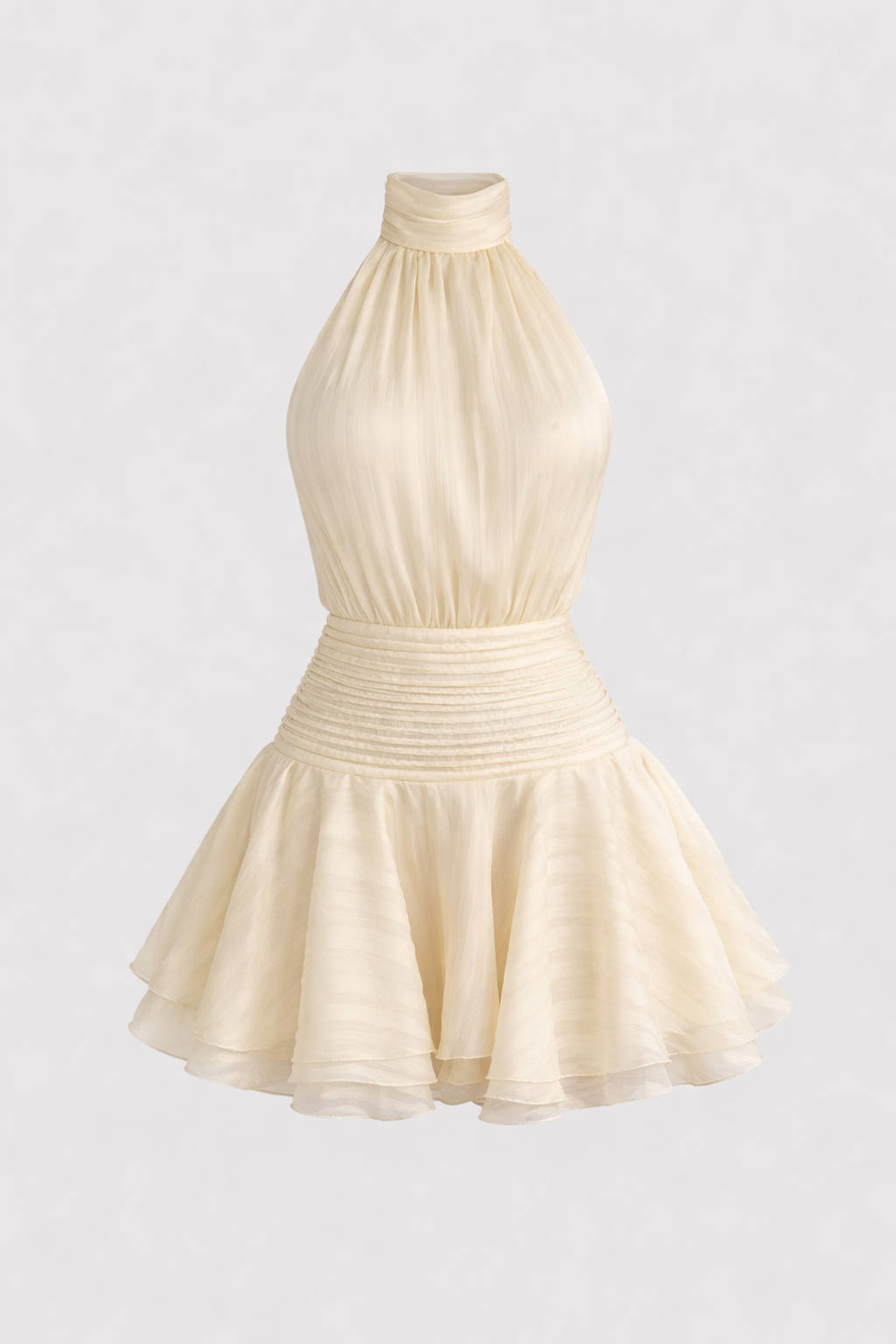 Eunice Women's Halterneck Backless Mini Dress | Pleated Ruffle Going Out Party Dress | Evening & Casual