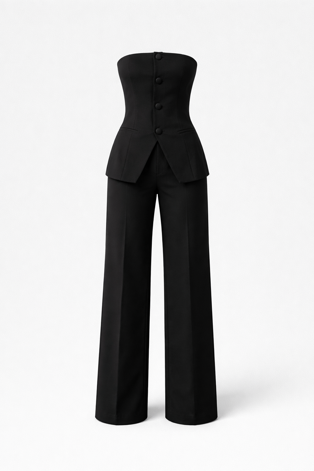 Clariza Women's Tailored Strapless Co-Ord Set | Bustier Top & Wide Leg Trouser | Evening & Smart Casual