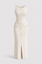 Fiorella Women's Button Front Midi Dress | Sleeveless Smart Casual Knit Dress | Work & Evening