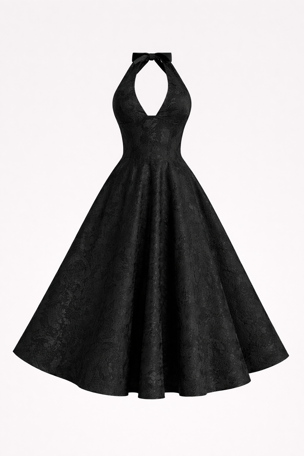 Rafaella Women's Halterneck Full Skirt Midi Dress | Jacquard Occasion Wedding Guest Dress | Evening & Casual