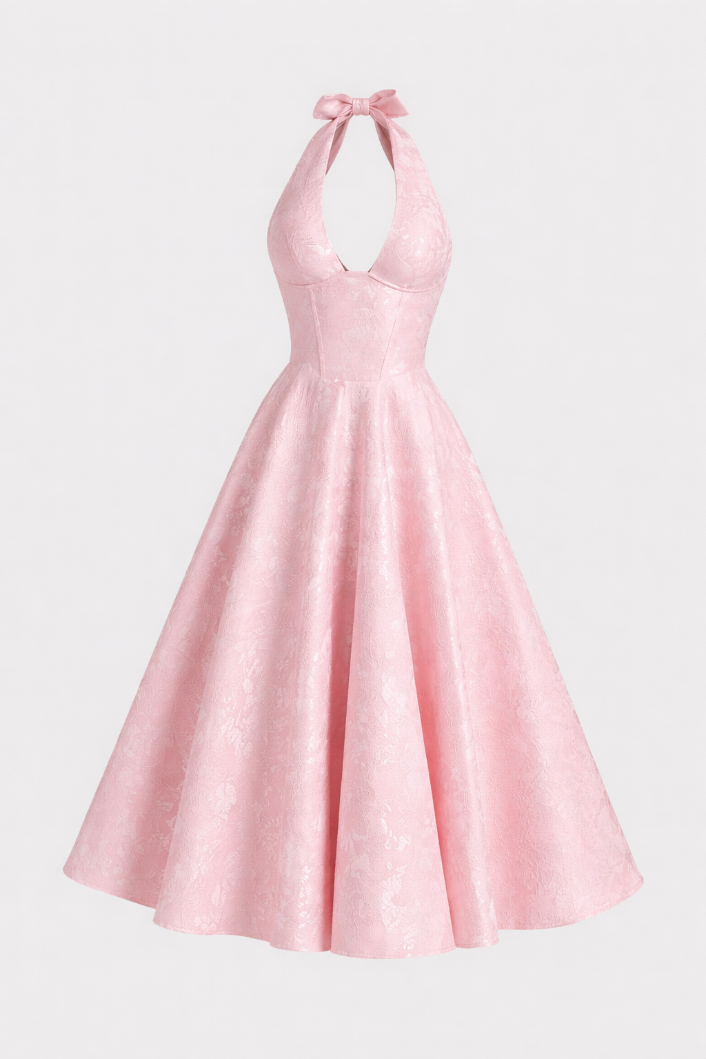 Rafaella Women's Halterneck Full Skirt Midi Dress | Jacquard Occasion Wedding Guest Dress | Evening & Casual