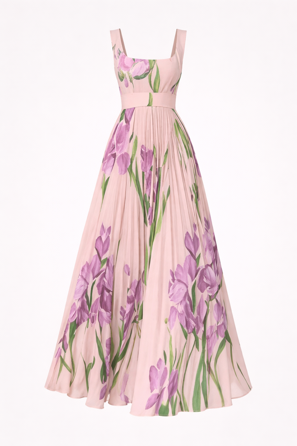 Ivana Women's Floral Chiffon Pleated Maxi Dress | Square Neck Summer Occasion Dress | Casual & Evening