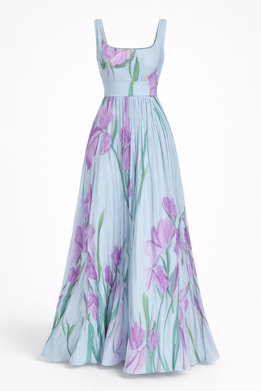 Ivana Women's Floral Chiffon Pleated Maxi Dress | Square Neck Summer Occasion Dress | Casual & Evening
