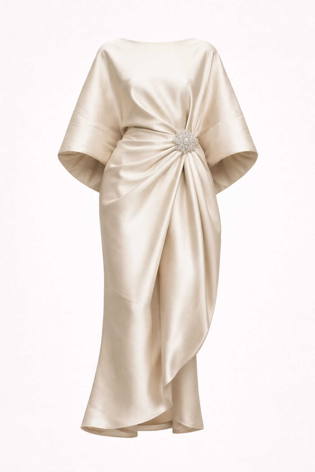 Verbera Women's Satin Batwing Sleeve Maxi Dress | Brooch Occasion Going Out Dress | Evening & Smart Casual