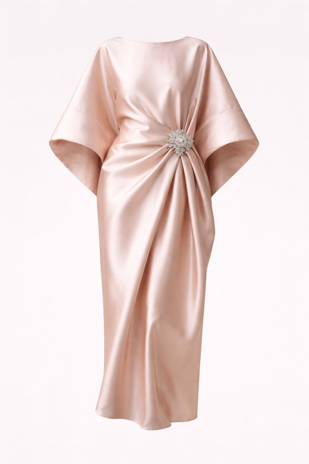 Verbera Women's Satin Batwing Sleeve Maxi Dress | Brooch Occasion Going Out Dress | Evening & Smart Casual