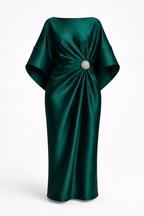Verbera Women's Satin Batwing Sleeve Maxi Dress | Brooch Occasion Going Out Dress | Evening & Smart Casual