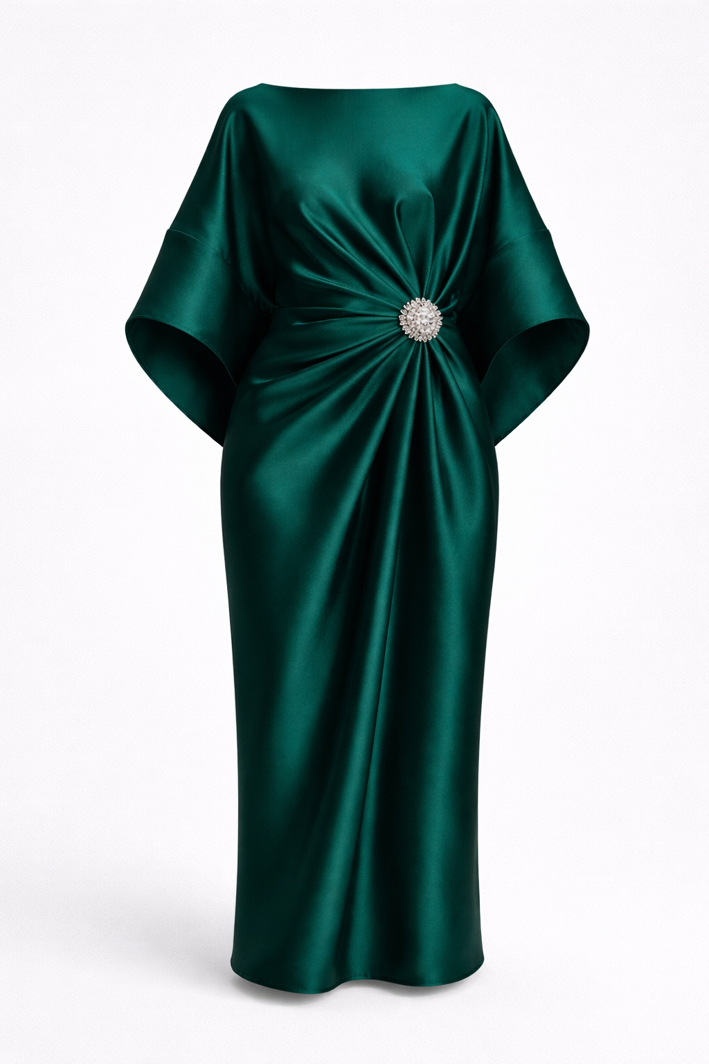 Verbera Women's Satin Batwing Sleeve Maxi Dress | Brooch Occasion Going Out Dress | Evening & Smart Casual