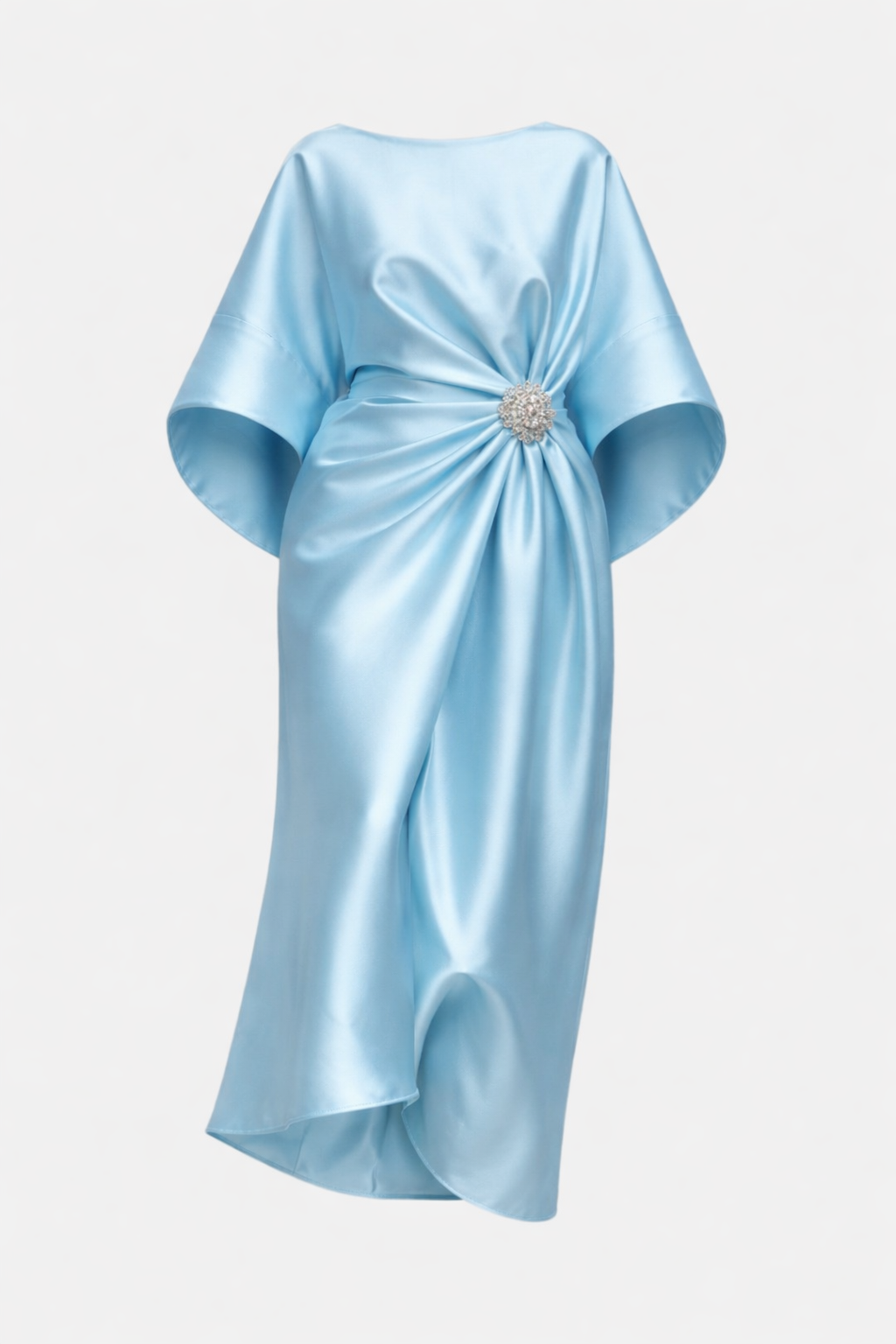 Verbera Women's Satin Batwing Sleeve Maxi Dress | Brooch Occasion Going Out Dress | Evening & Smart Casual