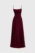 Helia Women's Floral Burnout Velvet Maxi Dress | Spaghetti Strap Wedding Guest Gown | Evening & Occasion