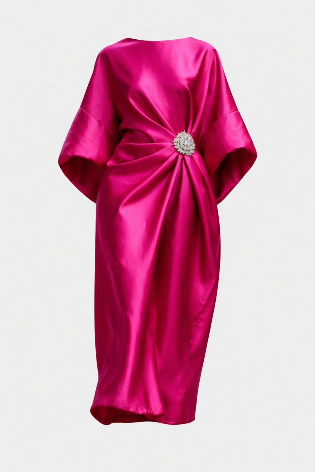 Verbera Women's Satin Batwing Sleeve Maxi Dress | Brooch Occasion Going Out Dress | Evening & Smart Casual