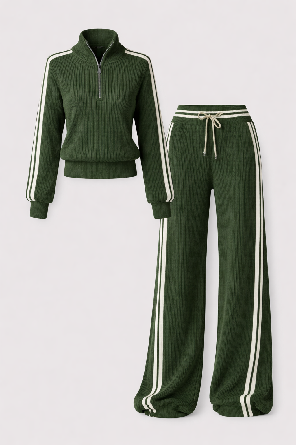 Wende Women's Knit Tracksuit Co-ord Set | Stripe Quarter-Zip Ribbed Loungewear | Casual & Everyday Wear