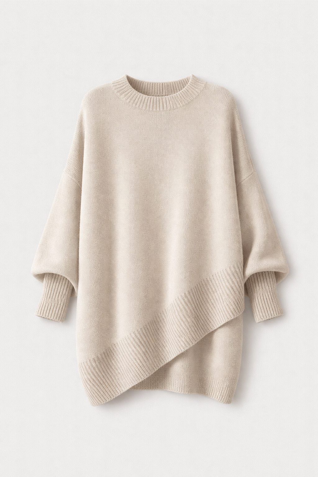 Women's Oversized Batwing Knit Jumper | Asymmetric Hem Cashmere Blend Pullover | Smart Casual Knitwear