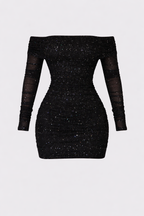 Grace Women's Glitter Mesh Off Shoulder Mini Dress | Long Sleeve Going Out Party Dress | Evening & Occasion