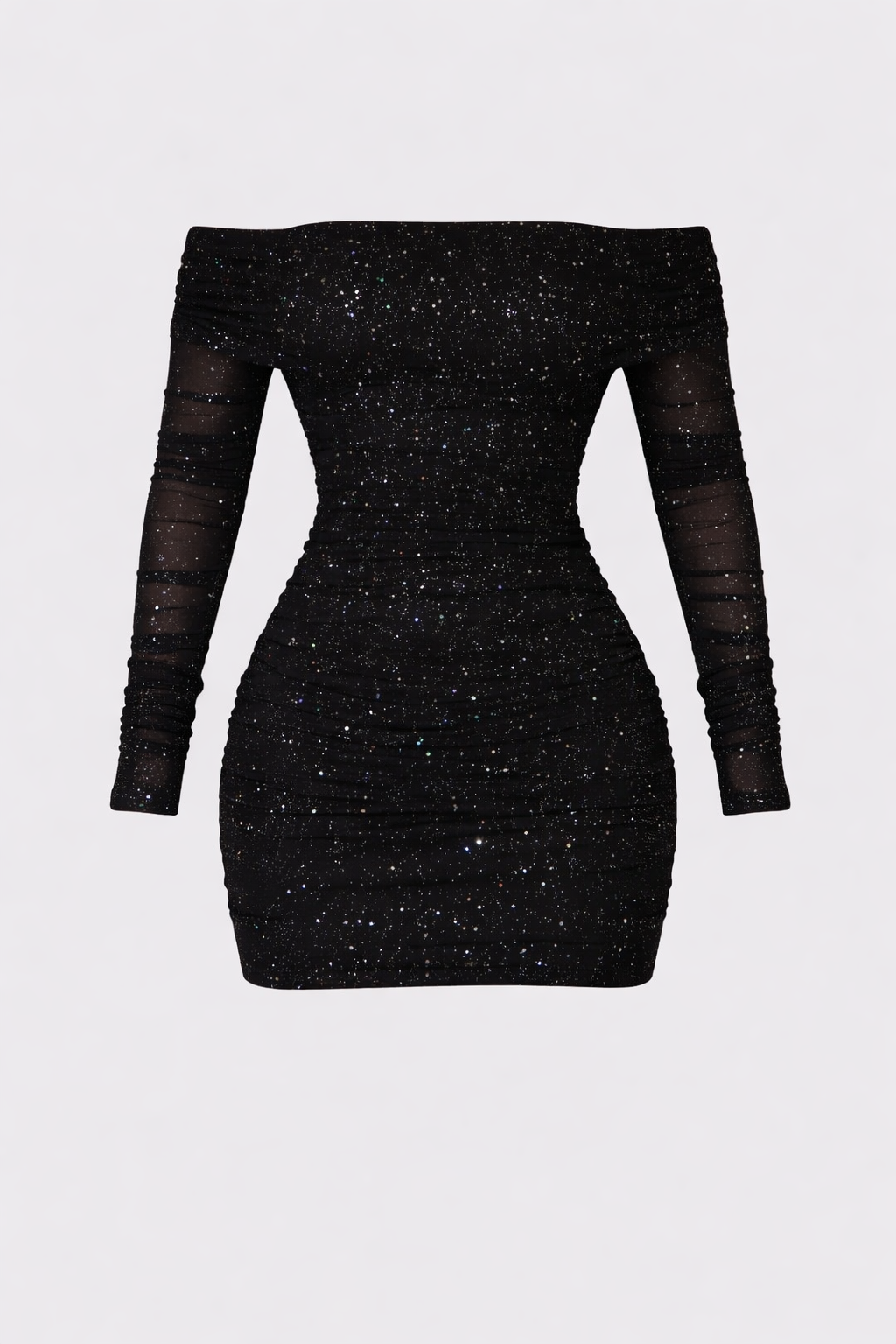 Grace Women's Glitter Mesh Off Shoulder Mini Dress | Long Sleeve Going Out Party Dress | Evening & Occasion