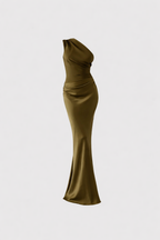 Zafira Women's One Shoulder Colour Block Maxi Dress | Satin Going Out Occasion Gown | Evening & Smart Casual