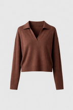 Leonore Women's Collared V-Neck Jumper | Soft Knit Polo Collar Sweater | Smart Casual Knitwear