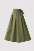 Chantel Women's High Waist Midi Skirt | Pleated A-Line Bow Detail | Smart Casual Statement Skirt