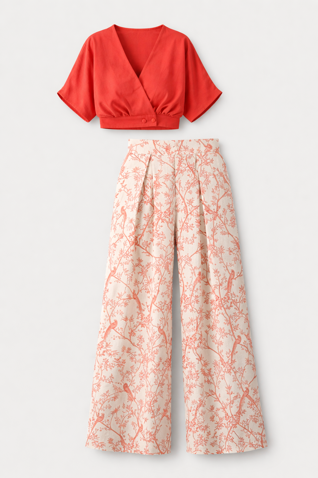 Layan Women's Printed Wide Leg Trouser Co-Ord Set | Botanical Two Piece | Holiday & Occasion Wear