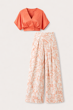 Layan Women's Printed Wide Leg Trouser Co-Ord Set | Botanical Two Piece | Holiday & Occasion Wear