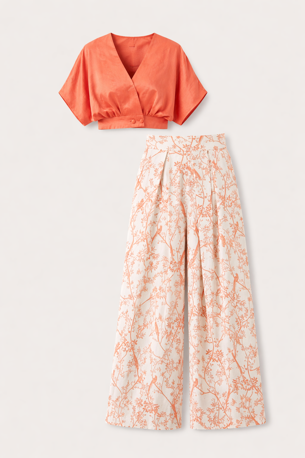 Layan Women's Printed Wide Leg Trouser Co-Ord Set | Botanical Two Piece | Holiday & Occasion Wear