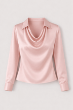 Janene Women's Satin Cowl Drape Blouse | Collared Waterfall Neck Top | Smart Workwear & Going Out