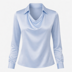 Janene Women's Satin Cowl Drape Blouse | Collared Waterfall Neck Top | Smart Workwear & Going Out