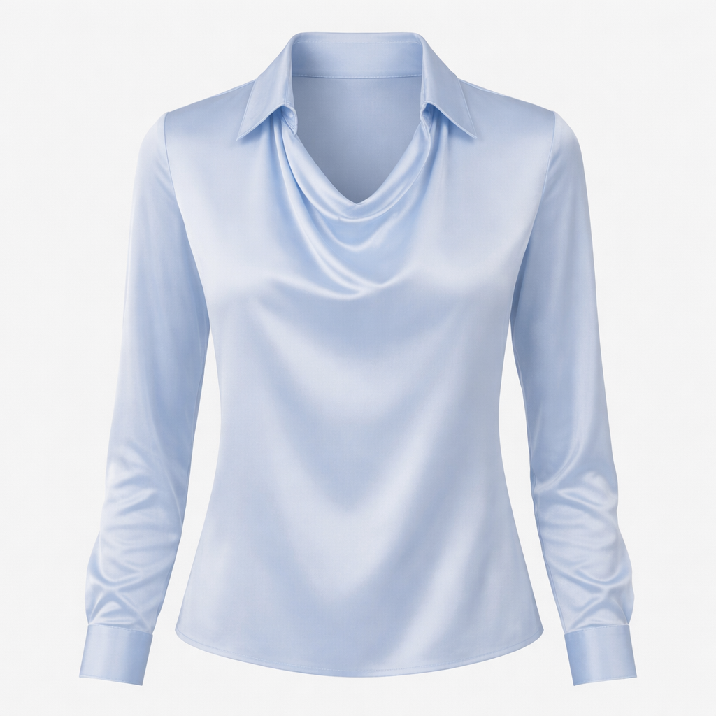Janene Women's Satin Cowl Drape Blouse | Collared Waterfall Neck Top | Smart Workwear & Going Out